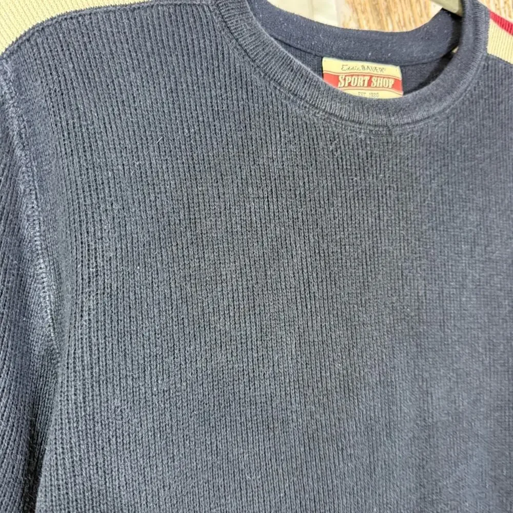 Eddie Bauer Men's Crewneck Sweater - Navy with Red and White Accents. Size Large - Picture 2 of 5